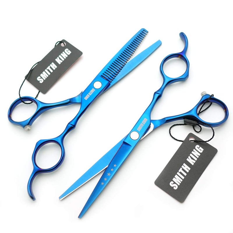 Smithking 6.0 Inches Hair Cutting Scissors Set with Combs Lether Scissors Case,Hair cutting shears Hair Thinning shears For Personal and Professional (Blue) - Image 3
